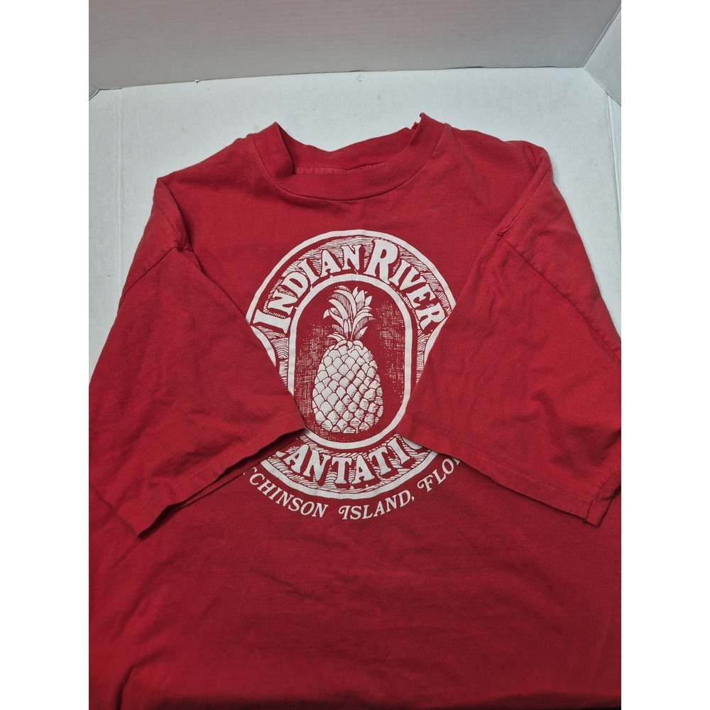 Vintage Hanes Beefy Indian River Plantations T Shirt Mens Single Stitch Red